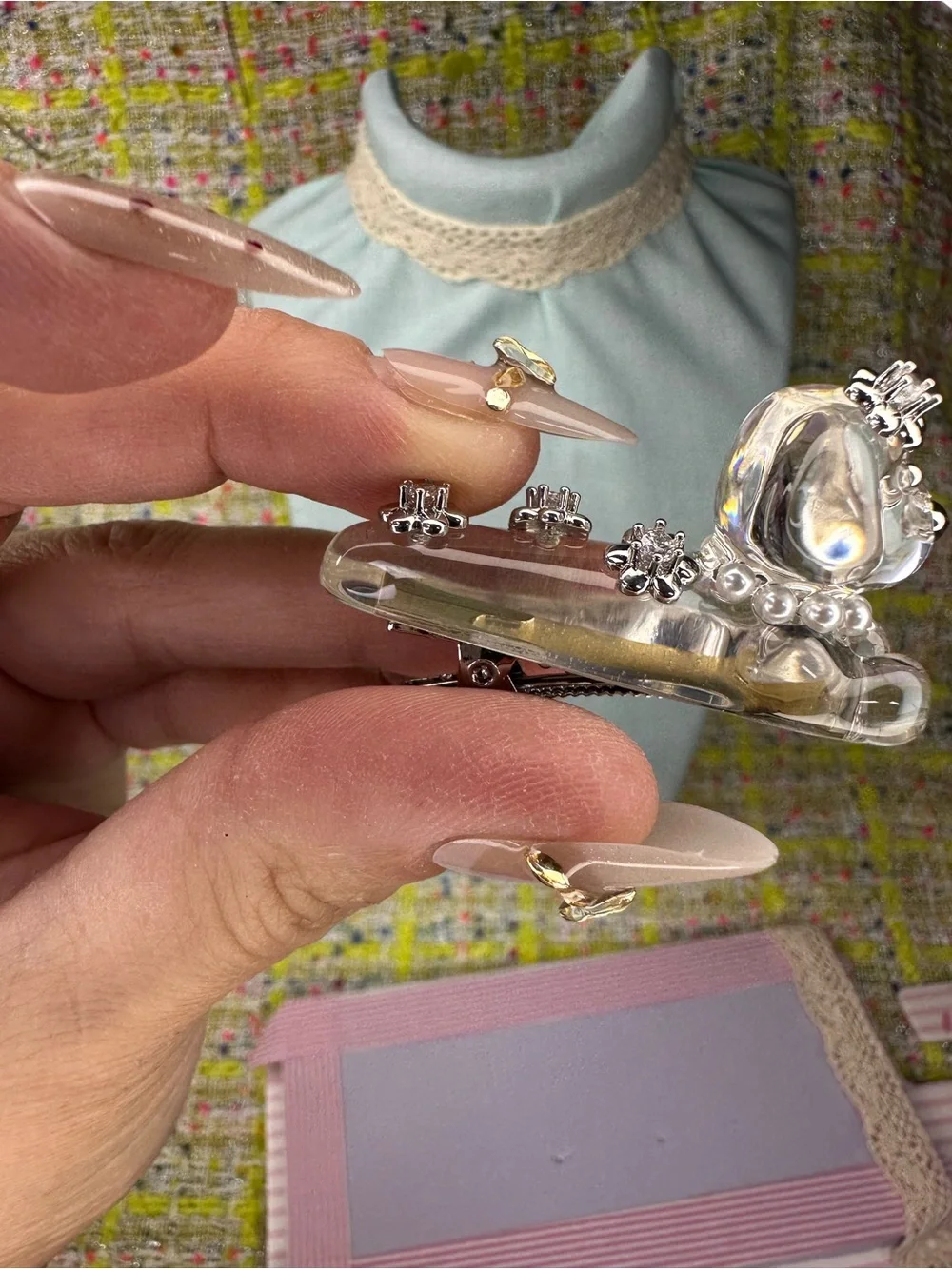 A great Clear Crystal Poodle Hair Clip with Silver Accents